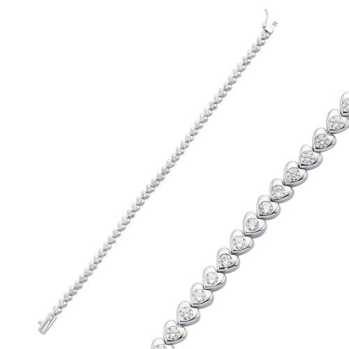 Taşlı Kalp Gümüş Su Yolu Bileklik - 1