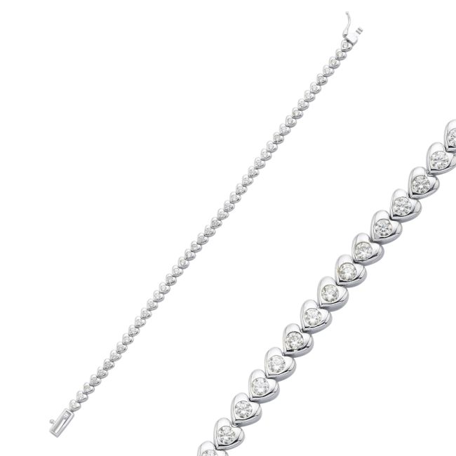 Taşlı Kalp Gümüş Su Yolu Bileklik - 1