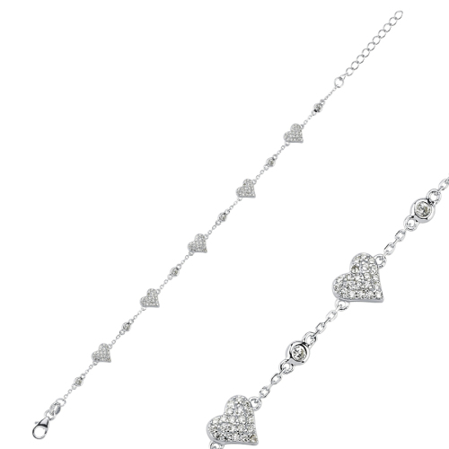 Taşlı Kalpli Gümüş Kadın Bileklik - CNG Jewels