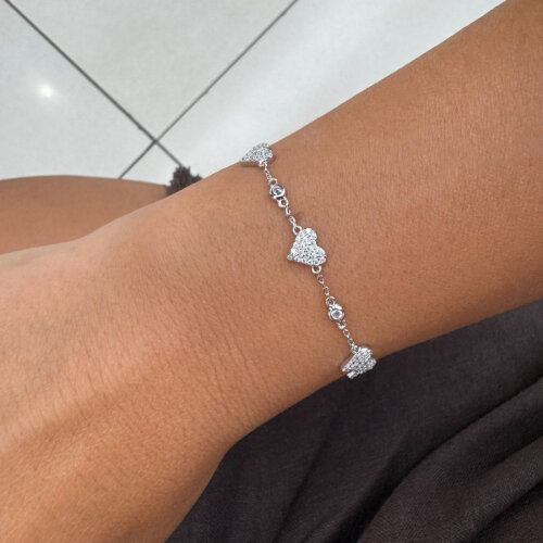 Taşlı Kalpli Gümüş Kadın Bileklik - CNG Jewels (1)
