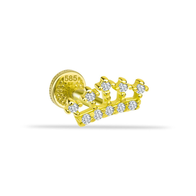 Taşlı Kraliçe Tacı Altın Tragus Piercing - 1