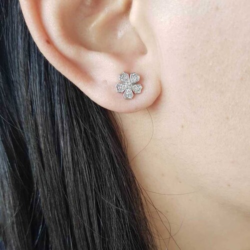 CNG Jewels - Taşlı Küçük Çiçek Gümüş Küpe