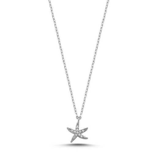 Taşlı Küçük Deniz Yıldızı Gümüş Kadın Kolye - 1