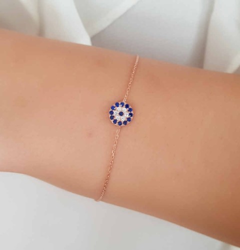 Taşlı Küçük Nazar Boncuğu Gümüş Bileklik - CNG Jewels