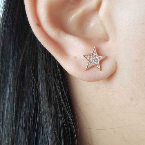 CNG Jewels - Taşlı Küçük Yıldız Rose Gümüş Küpe