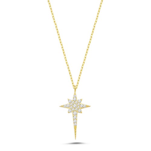 CNG Jewels - Taşlı Kutup Yıldızı Gold Kadın Gümüş Kolye