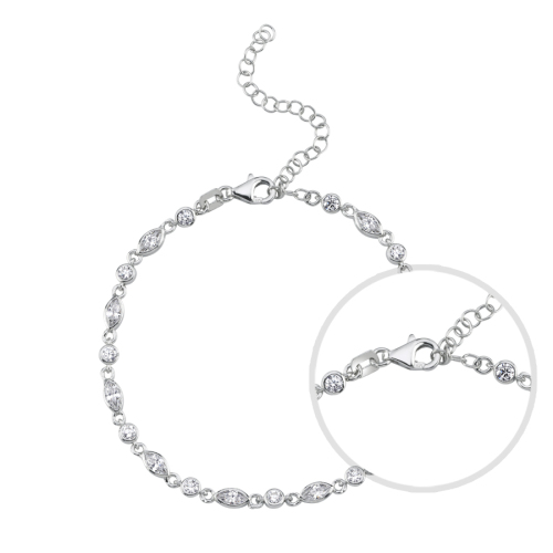 Taşlı Markiz Zincir Kadın Gümüş Bileklik - 3