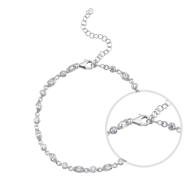 Taşlı Markiz Zincir Kadın Gümüş Bileklik - 3