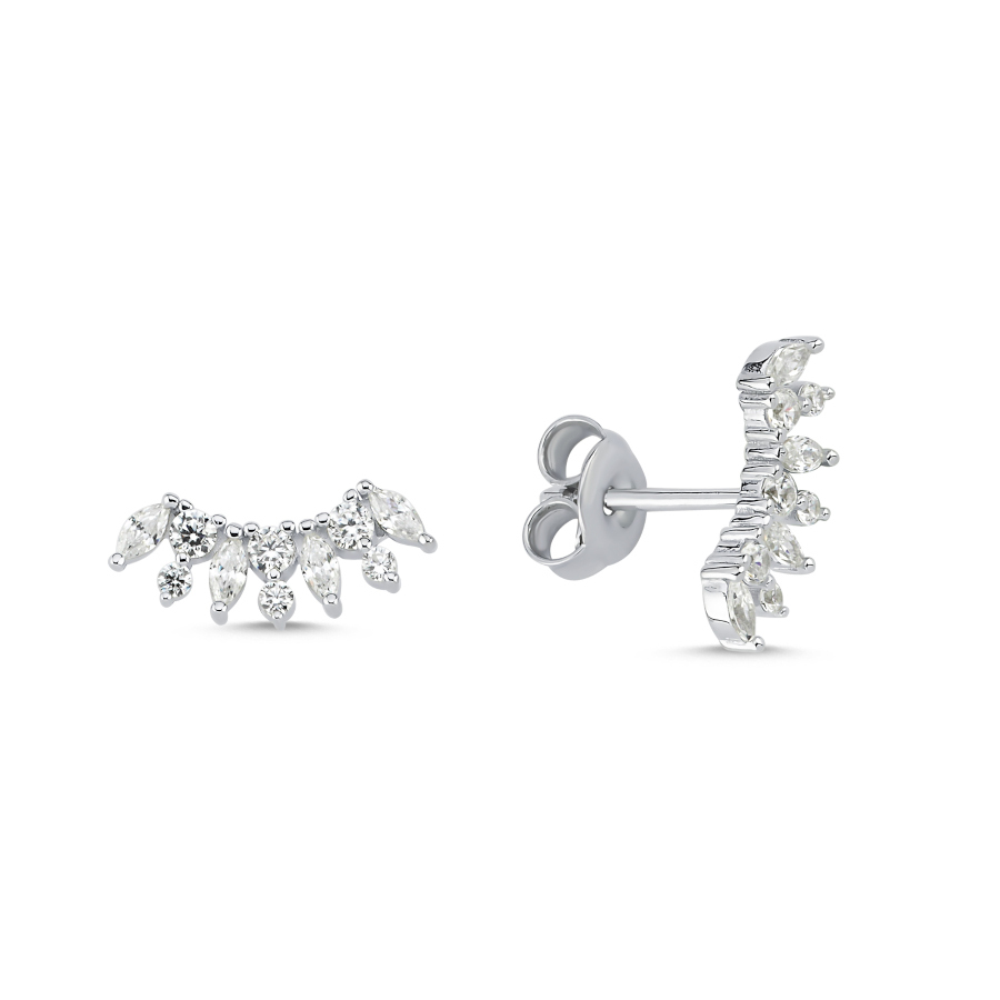 Minimal Women's Silver Earrings with Angel Wings and Stones - CNG Jewels
