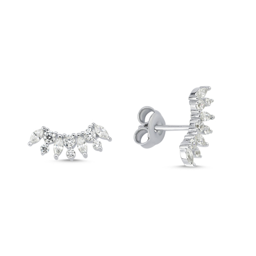 Minimal Women's Silver Earrings with Angel Wings and Stones - CNG Jewels