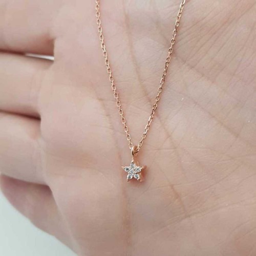 CNG Jewels - Taşlı Minik Yıldız Rose Gümüş Bayan Kolye