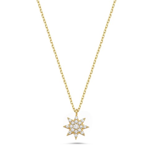 CNG Jewels - 14 Ayar Altın Minimal Taşlı Kutup Yıldızı Kolye