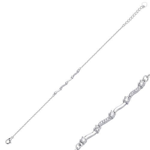CNG Jewels - Taşlı Minimal Dalga Kadın Gümüş Bileklik