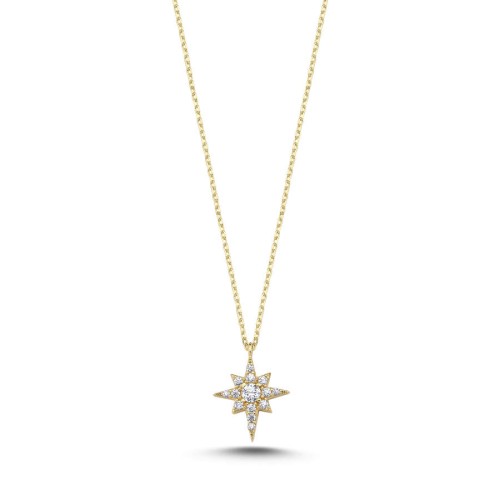 CNG Jewels - Taşlı Minimal Kutup Yıldızı 14 Ayar Altın Kolye