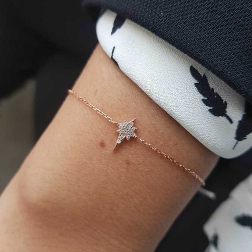CNG Jewels - Taşlı Minimal Kutup Yıldızı Rose Gümüş Bayan Bileklik