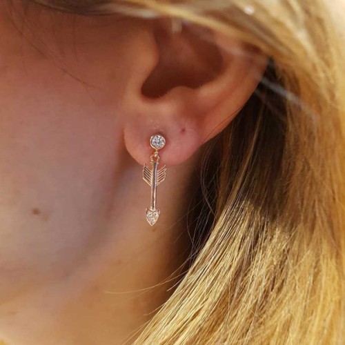 Taşlı Ok Rose Gümüş Kadın Küpe - 1