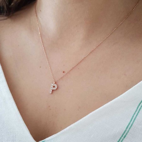 Letter P Silver Women's Necklace with Stones - CNG Jewels