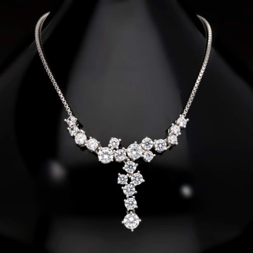 Taşlı Pırlanta Tasarımı Y Kadın Gümüş Kolye - 2