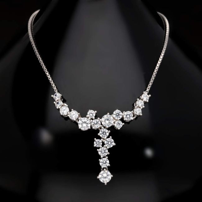 Taşlı Pırlanta Tasarımı Y Kadın Gümüş Kolye - 2