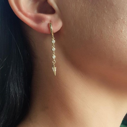 CNG Jewels - Taşlı Uzun Sallantılı Ok Gold Gümüş Bayan Küpe