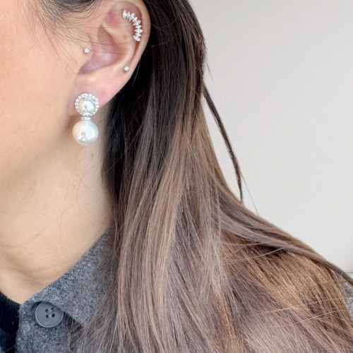 Taşlı Sallantılı Top İnci Kadın Gümüş Küpe - CNG Jewels (1)