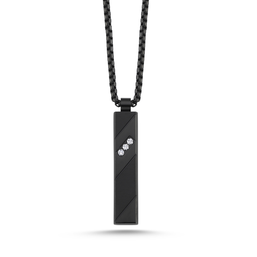 Taşlı Siyah Çubuk Çelik Erkek Kolye - CNG Jewels