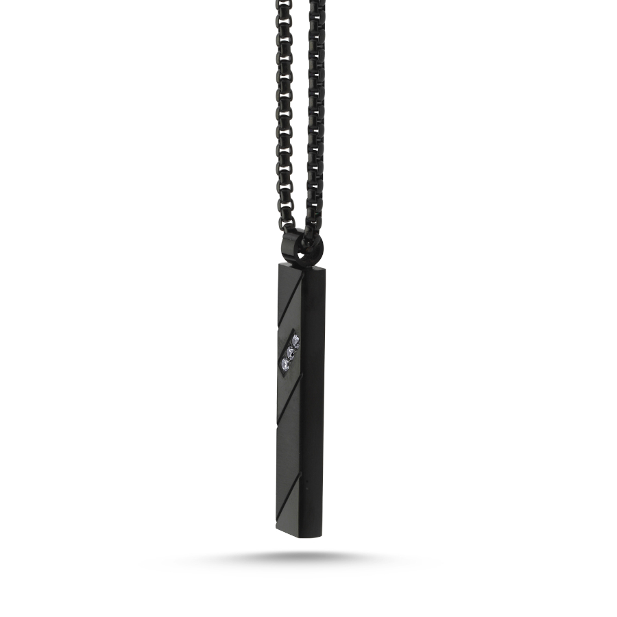 Taşlı Siyah Çubuk Çelik Erkek Kolye - CNG Jewels (1)