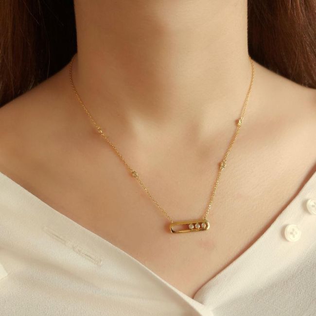 Taşlı Tasarım Gold Kadın Gümüş Kolye - 2