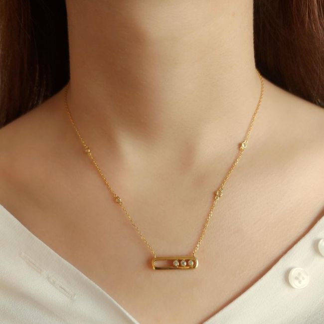 Taşlı Tasarım Gold Kadın Gümüş Kolye - 1