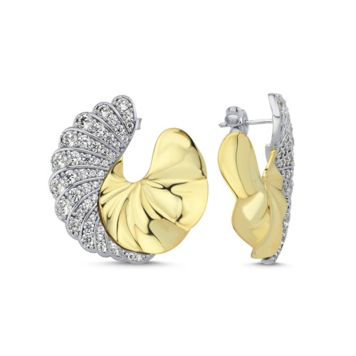 Stone Design Oyster Gold Women's Silver Earrings - CNG Jewels