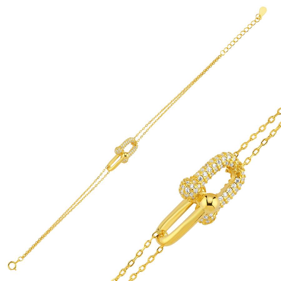 Stoneless Paperclip Gold Women's Silver Bracelet - CNG Jewels