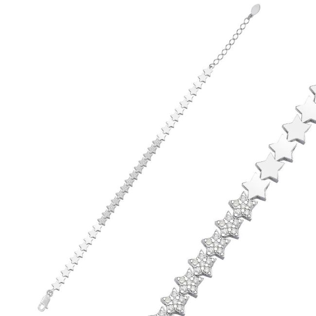 Taşlı Taşsız Yıldız Su Yolu Gümüş Bileklik - 1
