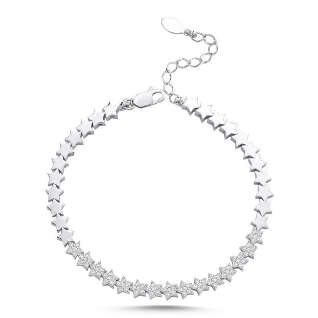 Taşlı Taşsız Yıldız Su Yolu Gümüş Bileklik - 2