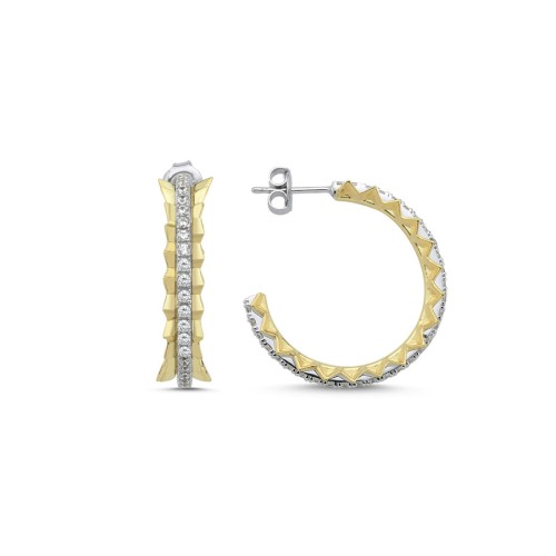 Taşlı Testere Halka Gümüş Küpe - CNG Jewels