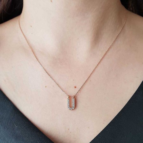 Stone Letter U Silver Women's Necklace - CNG Jewels