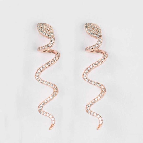 Snake Rose Silver Women's Earrings with Stones - 2