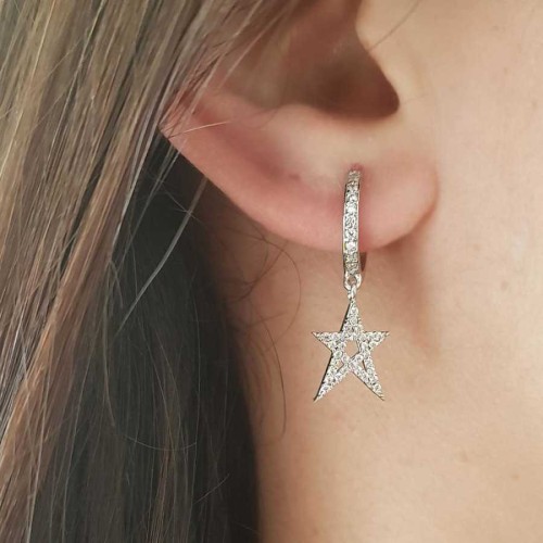 CNG Jewels - Taşlı Yıldız Gümüş Sallantılı Küpe