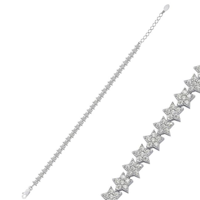 Taşlı Yıldız Su Yolu Gümüş Bileklik - 1