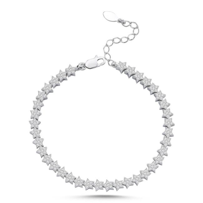 Taşlı Yıldız Su Yolu Gümüş Bileklik - 3