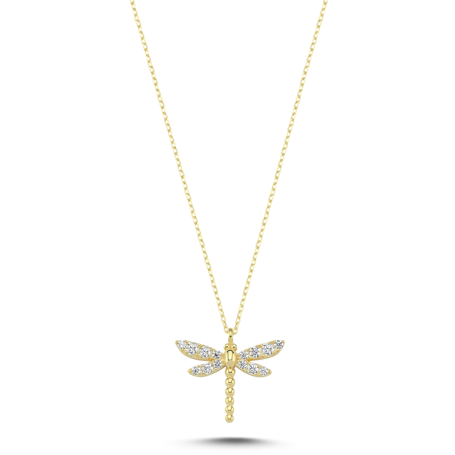 Stone Dragonfly Gold Women's Silver Necklace - CNG Jewels
