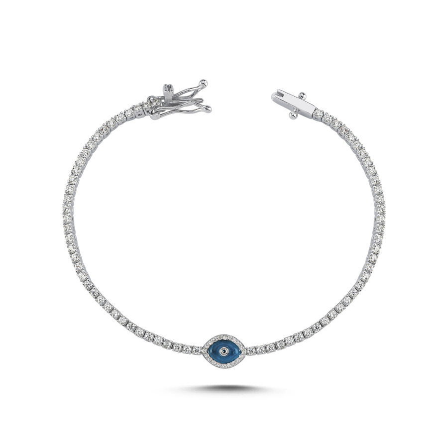 Single Almond Glass Eye Silver Waterway Bracelet - CNG Jewels (1)