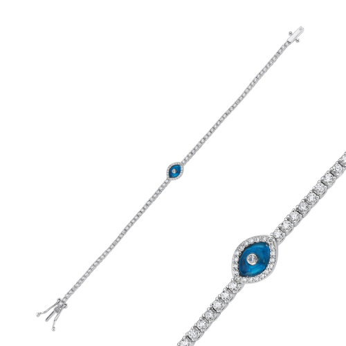 Single Almond Glass Eye Silver Waterway Bracelet - CNG Jewels