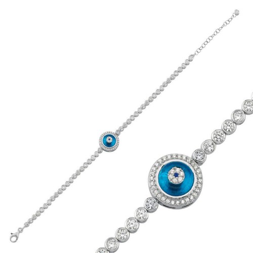 Single Glass Eye Silver Waterway Women's Bracelet - CNG Jewels