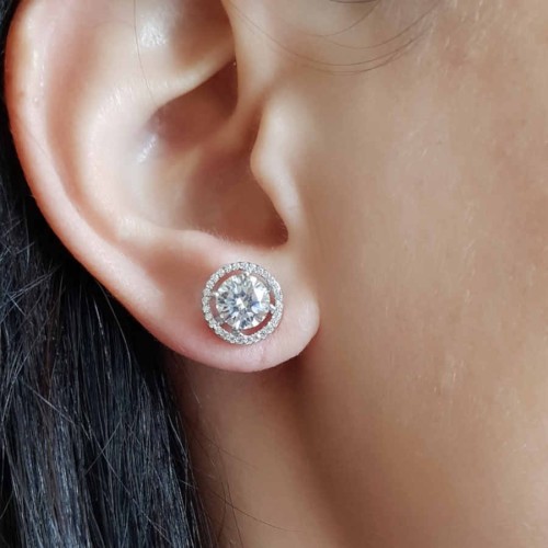 Solitaire Anturaj Diamond Model Silver Women's Earrings - CNG Jewels (1)