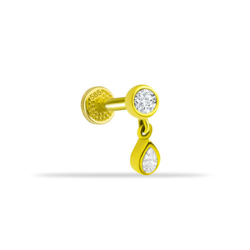 Tektaş Damla Sallantılı Altın Tragüs Piercing - CNG Jewels