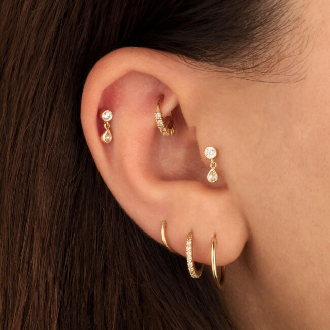 Tektaş Damla Sallantılı Altın Tragüs Piercing - 2