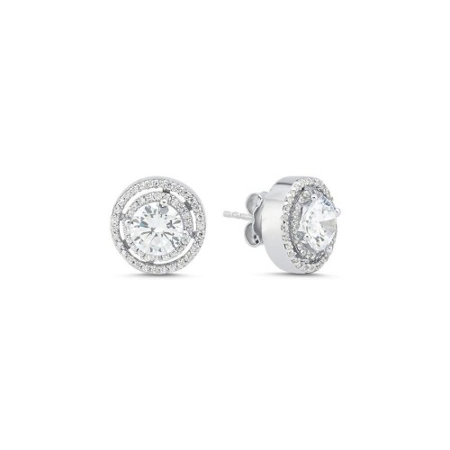 Round Solitaire Circle Two Row Silver Women's Earrings - CNG Jewels
