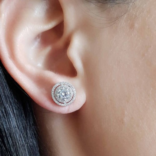 Round Solitaire Circle Two Row Silver Women's Earrings - CNG Jewels (1)