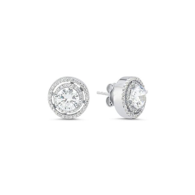 Tektaş İki Sıra Taşlı Gümüş Küpe - 1