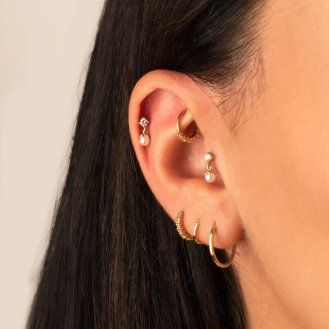 Tektaş Sallantılı İnci Altın Tragus Piercing - 2
